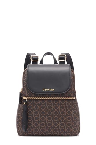 Calvin Klein Mochila feminina Reyna Signature Key Item Flap, marrom/cáqui/preto, One Size