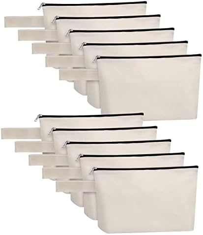 Sinzip 10 Pieces Cotton Canvas Makeup Bag with Bottom, Multi Purpose Cosmetic Bag with Zipper MN-WB07 Wb07