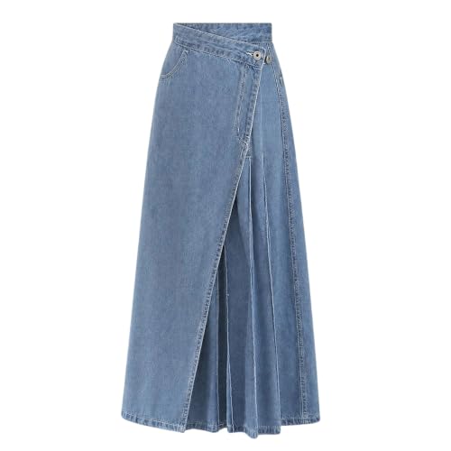 Jupes en jean pour femmes mode jupe portefeuille irrégulière plissée mi-longue évasée