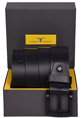 Men's Leather Belt, Black with Black Buckle, Free Size2