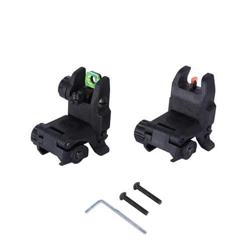 Fiber Optic Sights,Flip Up Front and Rear Backup Sights & Red Green Fiber Optics Dots,Tool-Free Adjustable Front Sight Rapid Transition