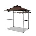 CHARMELEON Double Tiered Grill Gazebo 8X 5, Outdoor BBQ Patio Canopy Tent with Stretchable Side Awning (Brown)