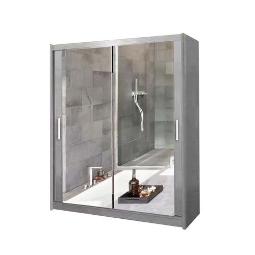 A.C. Milan Modern Double Mirror sliding door wardrobe with LED Light Width 100cm/120cm/150cm/180cm/203cm/250cm (100, Grey) 6 A.C. Milan Modern Double Mirror sliding door wardrobe with LED Light Width 100cm/120cm/150cm/180cm/203cm/250cm (100, Grey) - Image 6