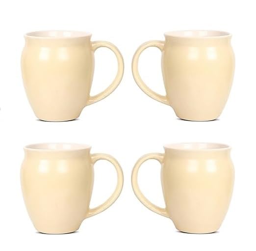 Image of Qimac Plus Premium Ceramic Coffee Tea Cups Mugs Best Gift for Family Cream Colour (400 ML, Microwave Safe, Dishwasher Safe) (Pack of 4)