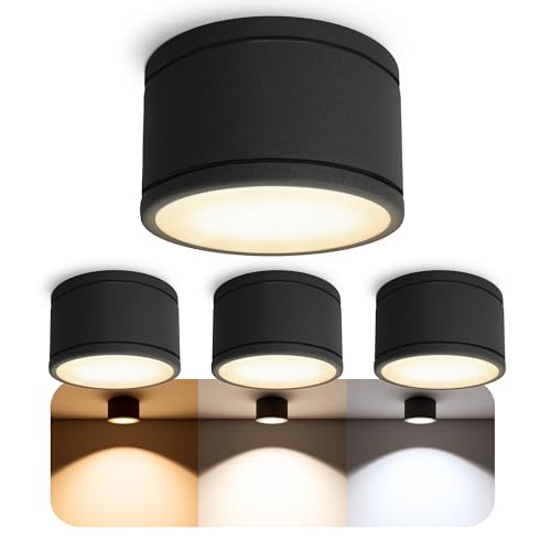 SSC-LUXon 4 Stück CELI-WX Aufbauleuchte Bad schwarz mit LED Leuchtmittel drei einstellbaren Lichtfarben 3CCT GX53 230V - Spot IP44 Deckenlampe Außen 5W