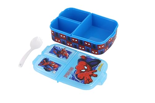 Image of SKi Homeware Trio 3 Compartment Bento Lunch /Snack Box For Your Kids' School, Picnic, Sports - For Return Gifts Or Party Favours- Spiderman, Blue