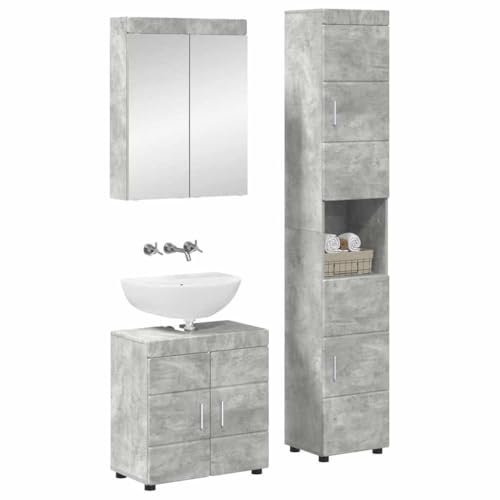 Mueble de baño rectangular gris con solución de almacenamiento duradera de 3 piezas 2