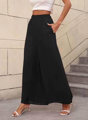 Women's Chiffon Dress Palazzo Pants Beach Wide Leg Elastic Waist Trouser Elegant Flowy High Waisted Ladies Lounge4