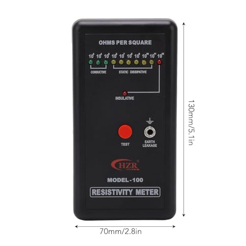Image of Portable Handheld Surface Resistivity Meter, with Test Lead, Automatic Range and LED Indicator, Surface Resistance Checker for Antistatic Coatings, Films and Fabrics