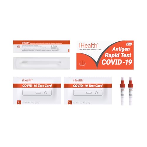 iHealth COVID-19 Antigen Rapid Test, 1 Pack, 2 Tests Total, FDA EUA Authorized OTC at-Home Self Test, Results in 15 Minutes with Non-invasive Nasal Swab, Easy to Use & No Discomfort