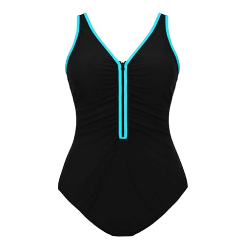 Maillot de bain femme 1 piece gainant bleu xl pour piscine et plage avec fermeture éclair devant