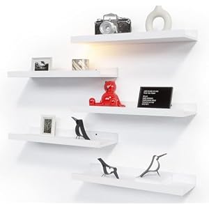 RICHER HOUSE 5 Set White Floating Shelves, Wall Mounted Shelves for Wall Decor, Modern Picture Ledge Shelf with Lip for Storage Nursery, Bedroom, Living Room, Bathroom – White