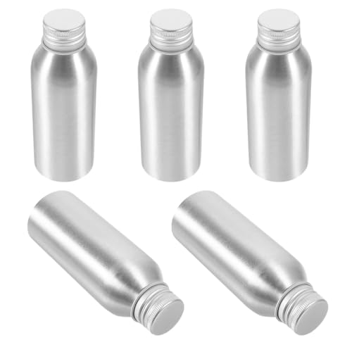 GANAZONO 5 Piezas Botellas Pequeñas de Aluminio Recargables de 100 Ml para Aceites Esenciales y Cosméticos con Diseño Portátil y Acabado Elegante para Estilos de Vida en Movimiento