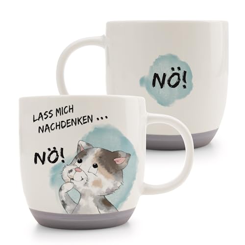 Tasse Katze Lass Mich NACHDENKEN 400ml 9 5x9 5cm - grau - Hochwertige Porzellan-Tasse liebevoll gestaltet niedliches Accessoire für Küche Büro & Zuhause süße Geschenkidee | 63007