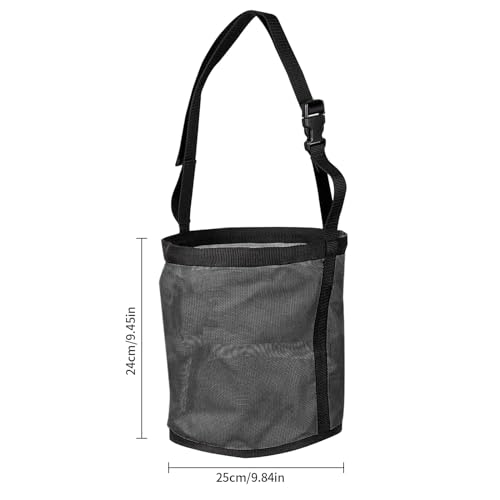 Pferdefutter Tasche, Futterbeutel für Pferde, 23,9 x 24,4 cm, Heavy-Duty Breathable PVC Mesh Getreide Futtertasche, mit verstellbarem Riemen und langlebigem Snap Pferd Maulkorb Futtertasche (Schwarz)