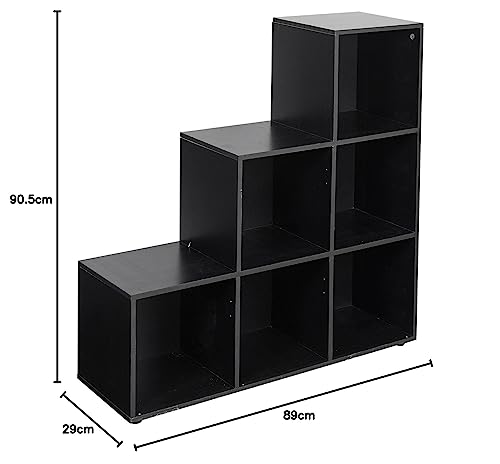 URBNLIVING Black 6 Cube Step Storage Bookshelf Unit