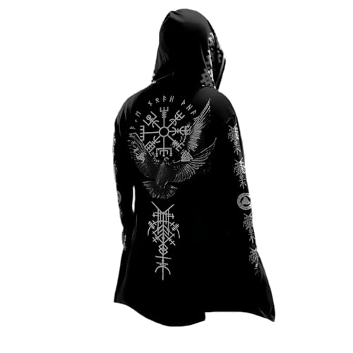 Nordic Myth 3D Mid-Length Hooded Cardigan for Men Viking Runes Retro Fashion Personality Biker Women's Capes