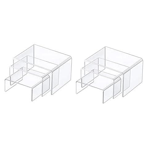 6 Pcs Acrylic Display Risers, Clear Product Stands For Collections, Jewelry Display Riser Shelf Showcase ,Figures, Buffets, Cupcakes and Jewelry Display Stands Cover