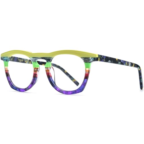 Image of HEPIDEM Multicolor Acetate Glasses Frame Women,Round Vintage Retro Optical Eyeglasses 9339