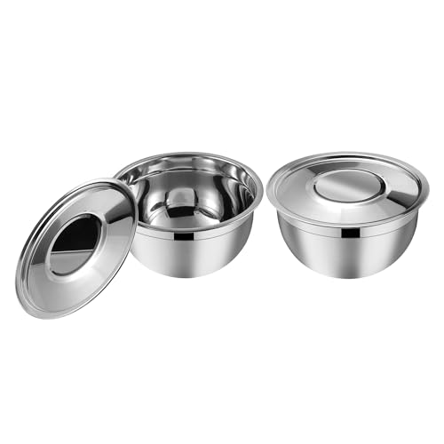 Kraft Stainless Steel Serving Bowl with Lid Set of 2 pcs - 18cm | Mixing Steel Big Bowl | Salad, Fruit, Desert, katori Set | Matt Finish, Food Grade | 2 Year Warranty - Silver