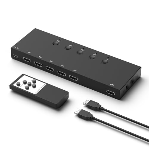 Image of 5 Way HDMI Switch 4k@60Hz HDMI Switcher 5 in 1 Out HDCP 2.0 Manual HDMI 2.0 Hub Supports 3D Compatible with Nintendo Switch /Switch OLED /Xbox / PS5 /4 /3 Blu-Ray Player Fire Stick Roku Apple TV Chromeca