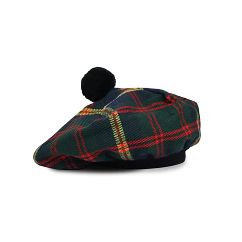 Image of Scottish Tam O' Shanter Hat Tartan Bonnet Pom Pom Wool Flat Cap One Size