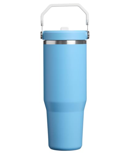 Image of STANLEY IceFlow 2.0 Flip Straw Tumbler with Handle, 30 oz | Twist On Lid and Flip Up Straw | Leak Resistant Water Bottle | Insulated Stainless Steel | BPA-Free | Team Light Blue White