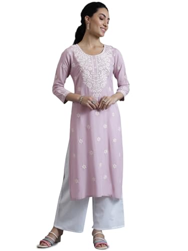 Image of Libas Womens Embroidered Viscose Straight Kurta for Women | Ethnic wear | Bridal Suit | Wedding Dress | Occasion wear