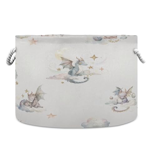 Image of xigua Cute Dragon Cotton Rope Storage Basket with Handles Large Baby Laundry Basket Round Collapsible Blanket Basket Shelf Closet Organizer for Nursery Toys Clothes
