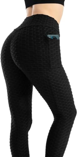 Image of Women Scrunch Booty Leggings High Waist Butt Lift Yogapants TIK Tok TightsBubble TexturedTummy Control High Waist Yoga Leggings Gym Wear for with Pocket