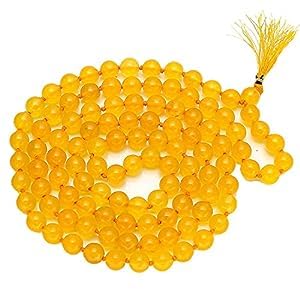 Shivalays Yellow Agate Hakik Mala with 108 Beads for Brihaspati Japa & Ma Baglamukhi Mantras | Size 8 MM Spiritual Prayer Beads for Meditation and Protection