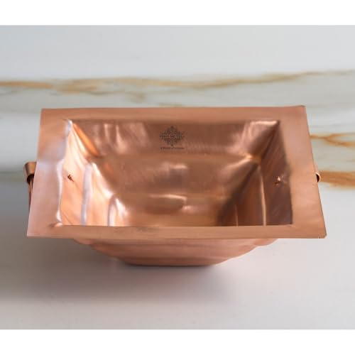 Image of INDIAN ART VILLA Pure Copper Hawan Kund with Handle On Both Side, for Yagya, Hawan & Poojan Purpose, Size-2.3 x 7.1 Inches