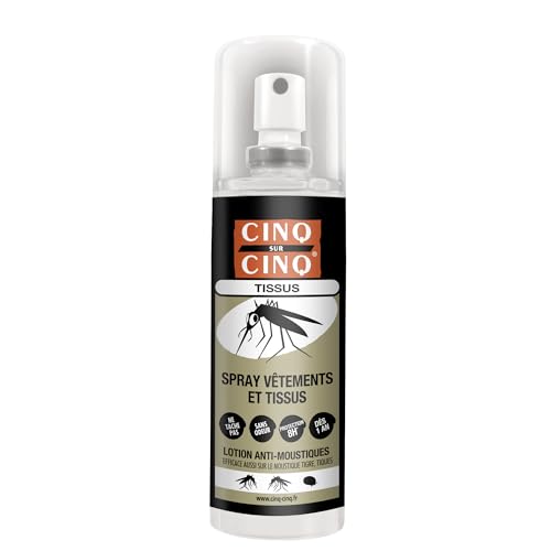 CINQ SUR CINQ | Spray repelente de mosquitos para ropa y tejidos | Mosquito tigre | Protección hasta 8 horas | A partir de 12 meses | Inodoro | No mancha | 100 ml