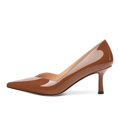 Image of Women Pointed Closed Toe 2.5 Inch Kitten Heel Slip On Pumps | Elegant Comfort Formal Dress Footwear, Versatile Ladies Shoes For Office Wedding Party Evening Daily Occasions