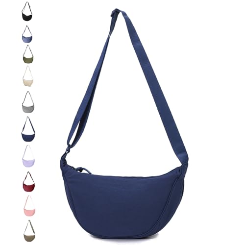 JENCVNL Damen Halbmond Tasche Nylon Crossbody Bag Damen Crossbody Moon Bag Crossbody Bag Halbmond Schultertasche mit verstellbarer Schultergurt (Marine)
