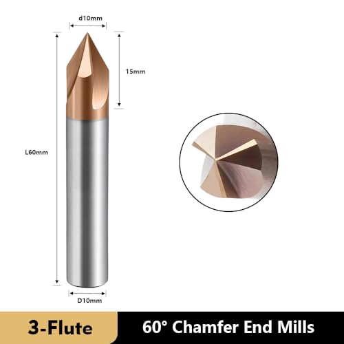 Image of Carbide Chamfer End Mills CNC Carving Bits 3 Flute TiSiN Coating V Groove 60 Degree for Different Material Like Steel Aluminum Copper Alloy 1 Pcs D10*60mm
