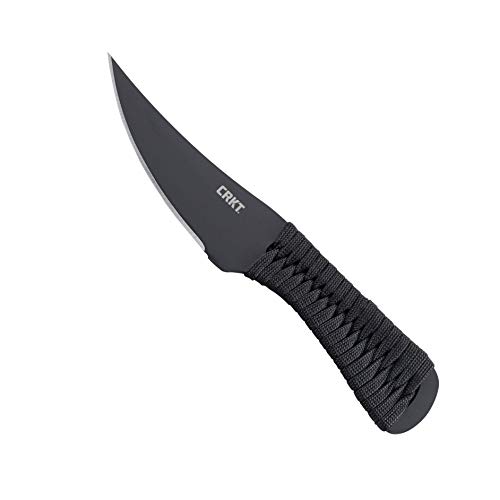 CRKT Scrub Fixed Blade Knife: Compact and Lightweight Black Knife with Carbon Steel, Plain Edge Blade, Paracord Wrapped Handle, and Sheath Case 2712