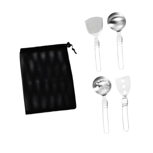 YIJU Camp Cooking Utensil Set Cookware Kit with Mesh Bag Stainless Steel Portable Camping Kitchen Utensil Set, for RV BBQ Camping, 4Pcs