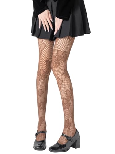 Mrotrida Women's Floral Patterned Fishnet Tights Y2k Gothic Flower Lace See Through Pantyhose Stocking4