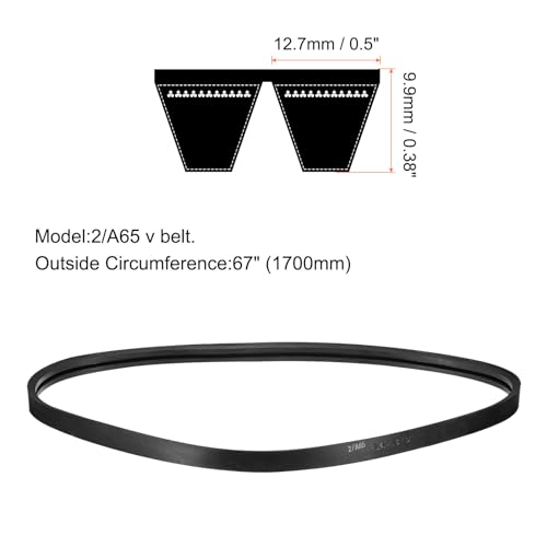 Image of uxcell 2 /A65 or 2 /4L670 Banded V-Belt Classic Wrapped Rubber, 2 Banded /2 Ribs, A Profile, 65 inch(1650mm) Inside Circumference