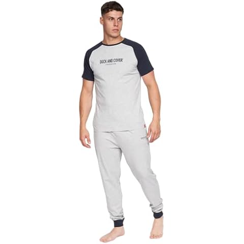 Duck & Cover Mens Nightwear Pyjamas Set Cotton Top Bottom Loungewear Casual(M,VIANNEY/GREY MARL) Cover