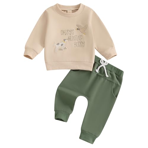 FIOMVA Toddler Baby Boy Fall Winter Clothes Outfit Farm Long Sleeve Sweatshirt Top+Long Pant Set 3 6 9 12 18 24Month 2t 3t (Duck Khaki A, 3-6 Months)