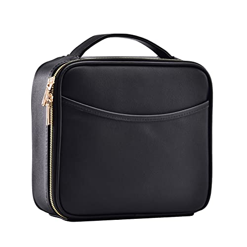Bolsa Maquillaje Viaje Neceser Maquillaje Organizador vacio Bolsa Cosméticos Mujer Organizador Maquillaje Maletín Maquillaje, Cuero PU Negro