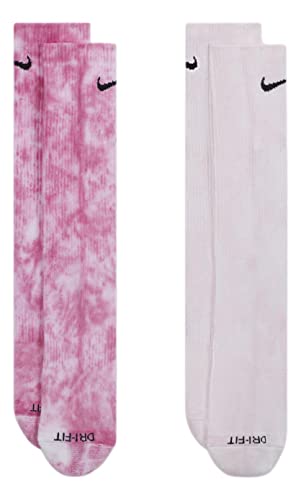 Nike Adult Everyday Plus Cushioned Tie-Dye Crew Socks 2 Pack (as1, alpha, l, regular, regular, Multi(dm3407-913)/Pink)