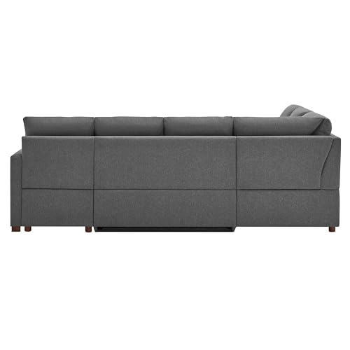 Image of Serta Emmett 110.2 inch Convertible Sleeper Sectional, Queen Size, Dreamcoil Comfort, Reversible Storage Chaise, USB-C and USB-A Power Ports, Woven Fabric, Charcoal