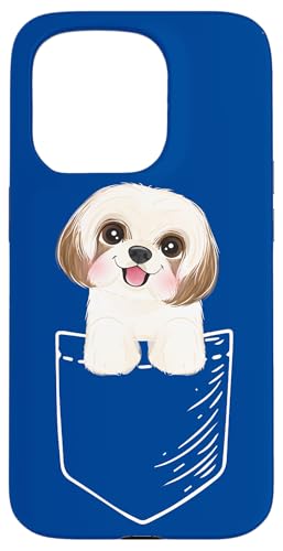 Womens Kids Girls Funny Cartoon Pocket Shih Tzu Dog Lover �X�}�z�P�[�X iPhone 15 Pro �p