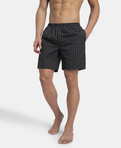 Image of Jockey 1223 Men Super Combed Mercerized Cotton Woven Checkered Boxer Shorts with Side Pocket (Pack of 2, Colors & Prints May Vary)