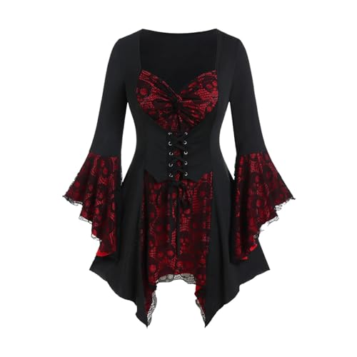 Vestido gótico gótico elegante vestido medieval para mujer, disfraz de cosplay, encaje, escote fruncido, mangas acampanadas, traje temático histórico, vestido gótico negro de invierno (RD1, M)