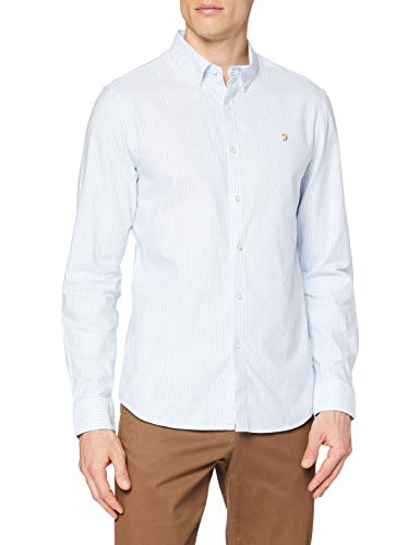 Farah Herren Brewer Slim Fit Cotton Oxford Shirt Hemd, himmelblau, M