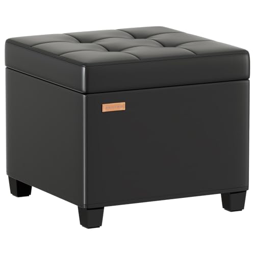ABHENG Puff Cuadrado Taburete almacenaje Estructura de Acero con Revestimiento de Cuero sintético,Soporta 350 kg,48 litros de Capacidad,Reposapiés con Tapa y Extraíble Patas Negro ASND63B